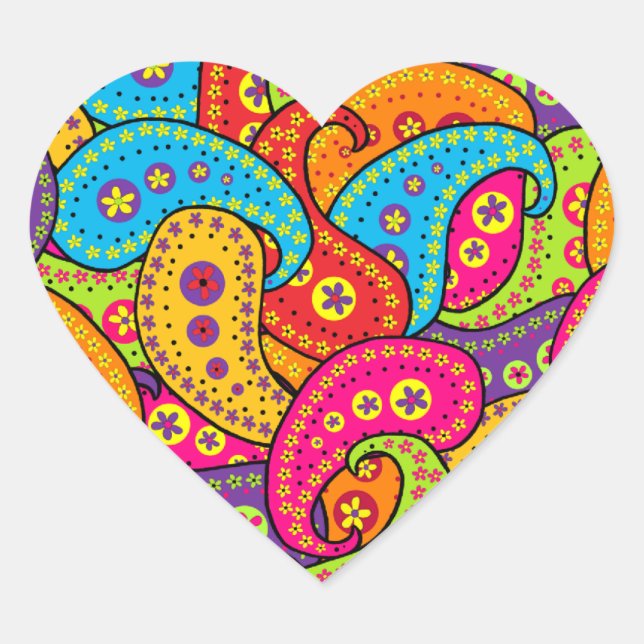 Pegatina En Forma De Corazón Boho Paisley (Anverso)