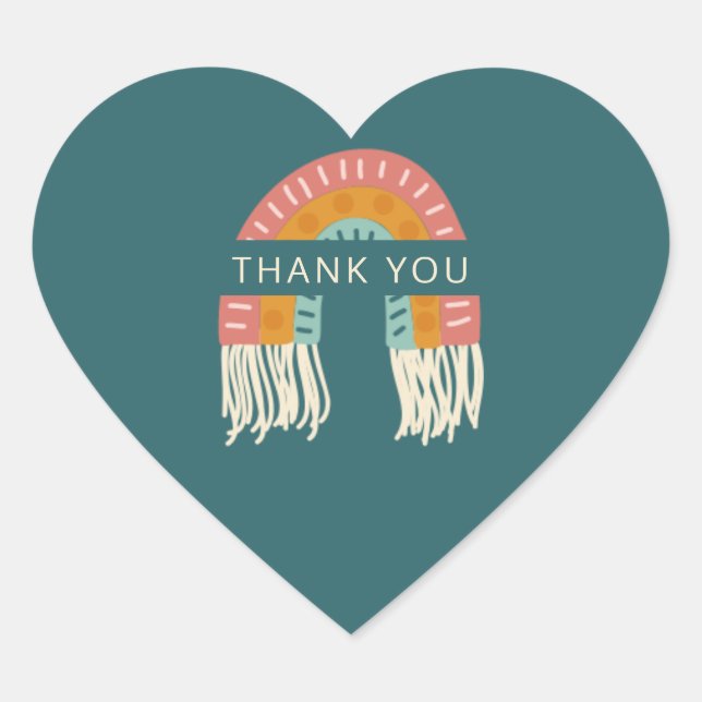 Pegatina En Forma De Corazón Boho Rainbow Baby Shower Gracias (Anverso)