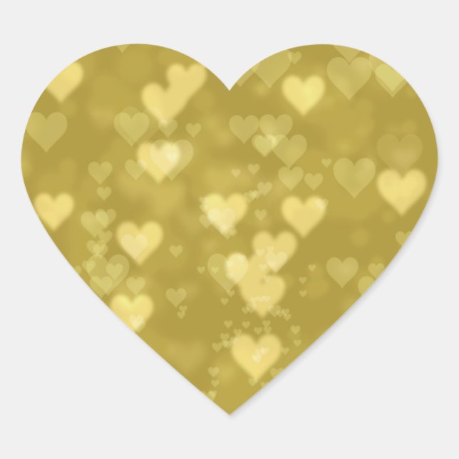 Pegatina En Forma De Corazón Bokeh Gold Hearts (Anverso)