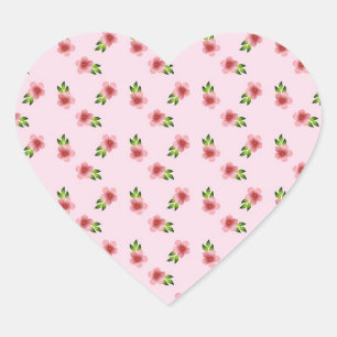 Pegatina En Forma De Corazón Bonito de patrón floral Romántico rosado