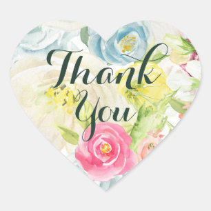Pegatina En Forma De Corazón Bonito Floral acuarela Gracias