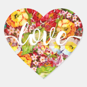 Pegatina En Forma De Corazón Bonito Patrón floral Vintage Primrose Cute Amor