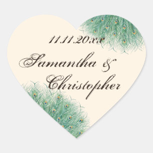 Pegatina En Forma De Corazón Bonito Peacock Feathers