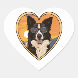 Pegatina En Forma De Corazón Border Collie con gafas de sol