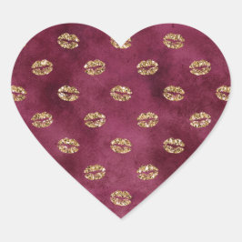 Pegatina En Forma De Corazón Borgoña Purpurina de oro besa los labios