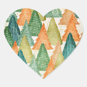Pegatina En Forma De Corazón Bosque colorido de árboles de Navidad ecológicos