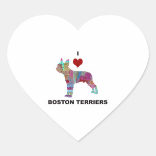 PEGATINA EN FORMA DE CORAZÓN BOSTON TERRIER DOODLE COLLAGE DOODLE I AMO