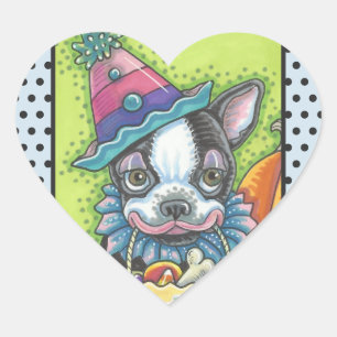 PEGATINA EN FORMA DE CORAZÓN BOSTON TERRIER HALLOWEEN PEGATINA DE CORONA