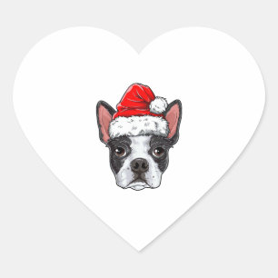 Pegatina En Forma De Corazón Boston Terrier Navidades Perro Santa Hat Chicas de