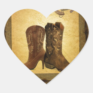 Pegatina En Forma De Corazón botas de vaquero primitivo de herradura de campo o