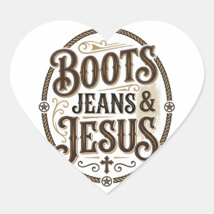 Pegatina En Forma De Corazón Botas Vaqueros y Jesús Fe Occidental Vintage
