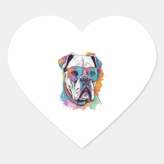 Pegatina En Forma De Corazón Boxeador blanco perro Pop Art con gafas de sol 5