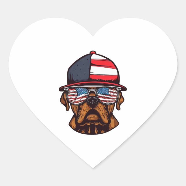 Pegatina En Forma De Corazón Boxer 4 de julio (Anverso)