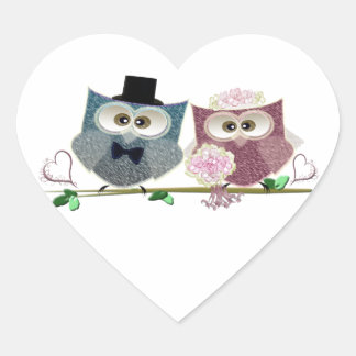 Pegatina En Forma De Corazón Bride y Groom adorables Lechuzas