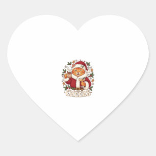 Pegatina En Forma De Corazón Brindis Navidad Naranja Gato Santa Sombrero Bebida