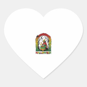 Pegatina En Forma De Corazón Bruja de Halloween Caldero Elaboración Gato Negro