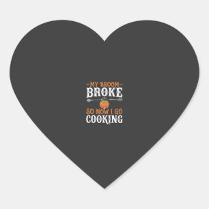 Pegatina En Forma De Corazón Bruja de Halloween Cocina Escoba Rota Diseño_1