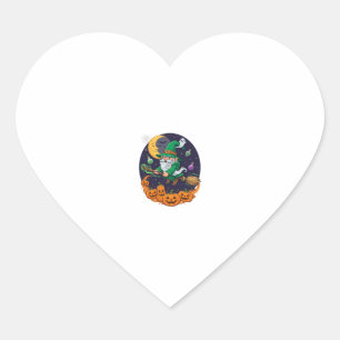 Pegatina En Forma De Corazón Bruja de Halloween Gnome Escoba Calabazas Luna
