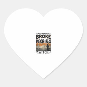 Pegatina En Forma De Corazón Bruja de Pesca Diseño de Vector Vintage de Hallowe