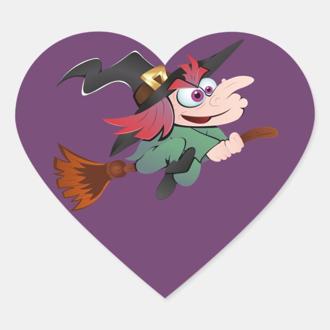 Pegatina En Forma De Corazón Bruja escoba witch broom (Anverso)
