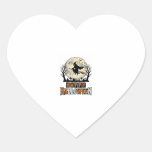 Pegatina En Forma De Corazón Bruja Vintage Feliz Halloween Diseño de Vector_1