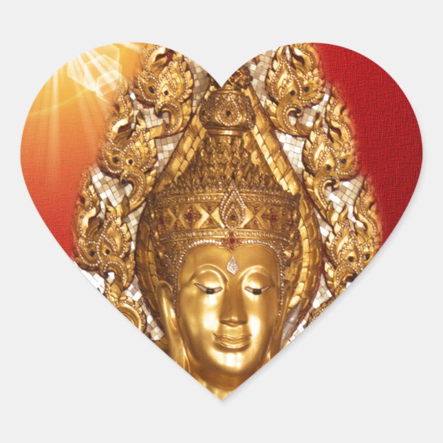Pegatina En Forma De Corazón buddha dorada en rojo (Anverso)