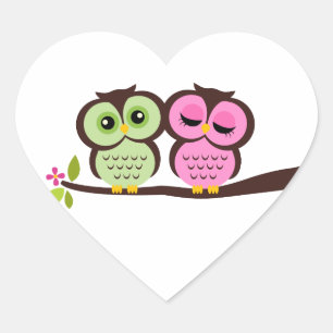 Pegatina En Forma De Corazón Búhos adorables