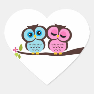 Pegatina En Forma De Corazón Búhos adorables