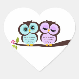 Pegatina En Forma De Corazón Búhos adorables
