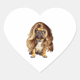 Pegatina En Forma De Corazón Bulldog con pelo hermoso