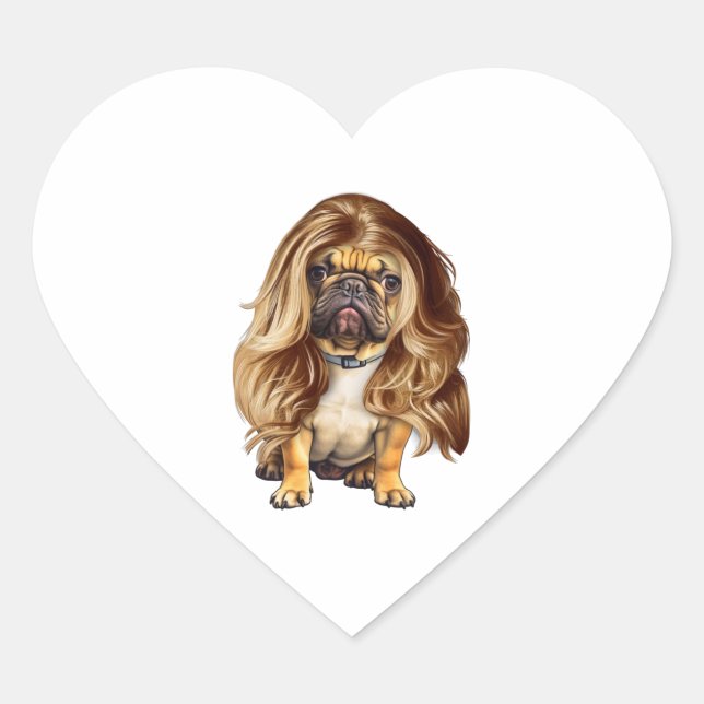 Pegatina En Forma De Corazón Bulldog con pelo hermoso (Anverso)