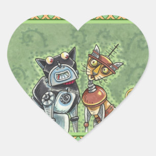 Pegatina En Forma De Corazón BULLDOG DE ROBOT ADORABLE Y FELINE FRIENY Funny