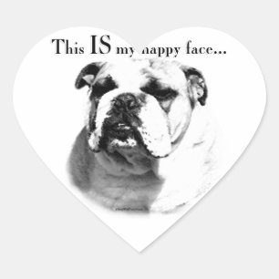 Pegatina En Forma De Corazón Bulldog Feliz Cara