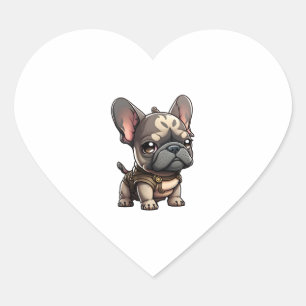 Pegatina En Forma De Corazón Bulldog francés Chibi