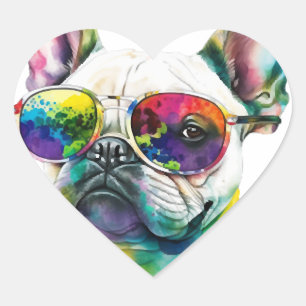 Pegatina En Forma De Corazón Bulldog francés Gafas de sol Perro cachorro