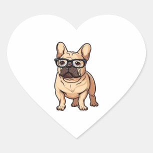 Pegatina En Forma De Corazón Bulldog francés vistiendo gafas