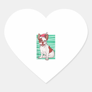 Pegatina En Forma De Corazón Bulldog Santa Hat - Navidades divertidos