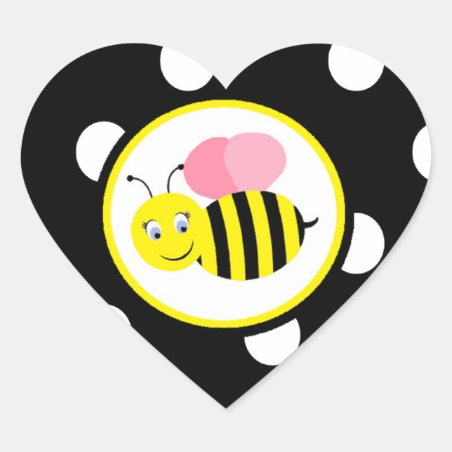 Pegatina En Forma De Corazón Bumble Bumble Bee - Rosa / Negro (Anverso)