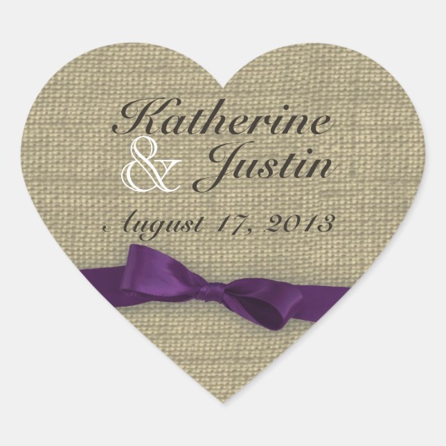 Pegatina En Forma De Corazón Burlap y Bow Heart (Anverso)