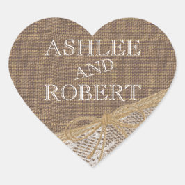 Pegatina En Forma De Corazón Burlap y Twine del país