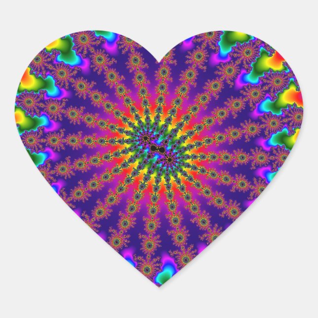 Pegatina En Forma De Corazón Burst fractal arcoiris (Anverso)