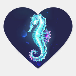 Pegatina En Forma De Corazón caballito de mar de hielo de cristal sobre fondo a