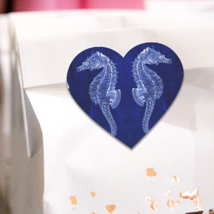 Pegatina En Forma De Corazón caballitos de mar azul de la costa de los océanos