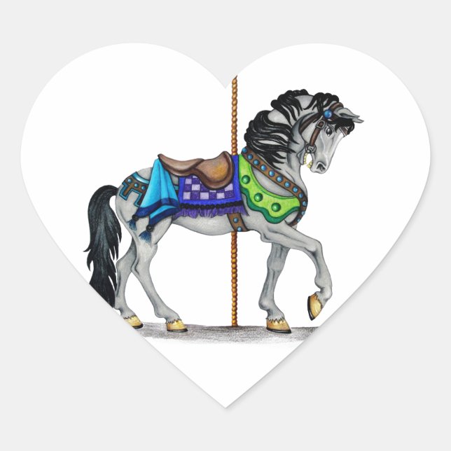 Pegatina En Forma De Corazón Caballo de carrusel (Anverso)