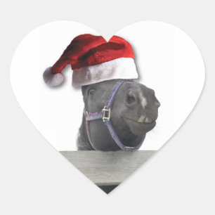 Pegatina En Forma De Corazón Caballo de Santa Hat navidades