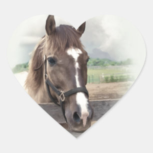 Pegatina En Forma De Corazón Caballo marrón con brillo