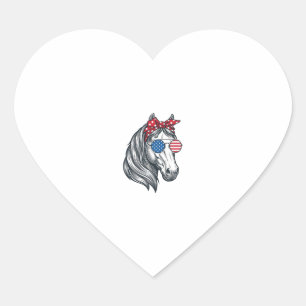 Pegatina En Forma De Corazón Caballo Patriótico Con Gafas De Sol De Bandera Vin