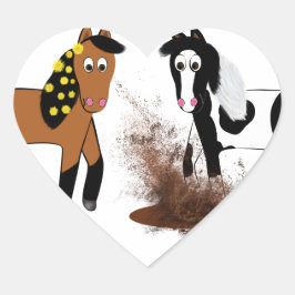 Pegatina En Forma De Corazón Caballos Personalizados juegan en el gran barro de
