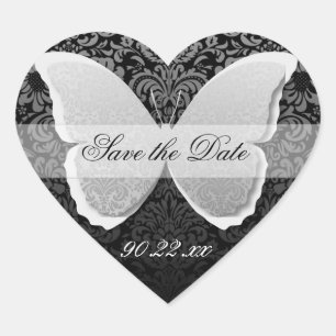 Pegatina En Forma De Corazón Cabezal de mariposa "Save the Date"