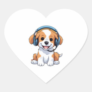 Pegatina En Forma De Corazón Cachorro con audífonos